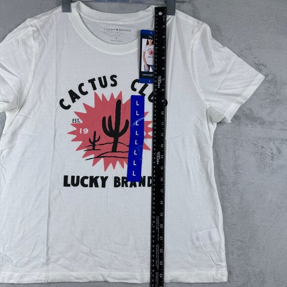 Lucky Brand Graphic T Shirt Top Crew Neck Cactus Club Womens White Size Large - Picture 10 of 11